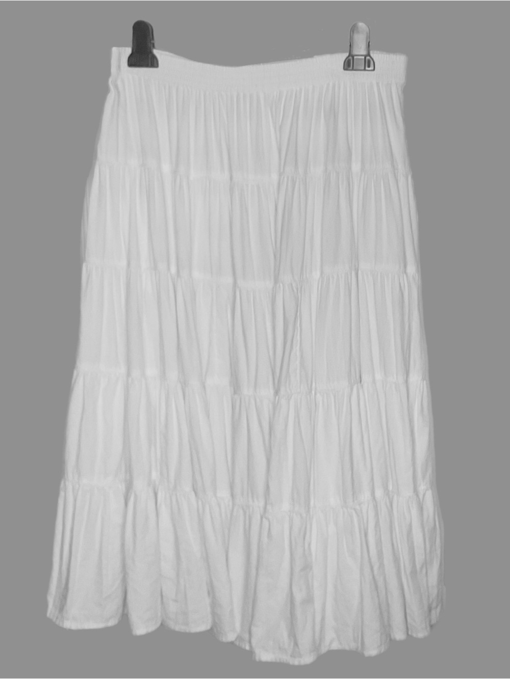 Free People M Midi Tiered Skirt White Elastic Waist Pull-up Boho Coastal Prairie